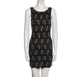 Alice + Olivia Elegant Black and Silver Beaded lace Dress Sz 2 silk party